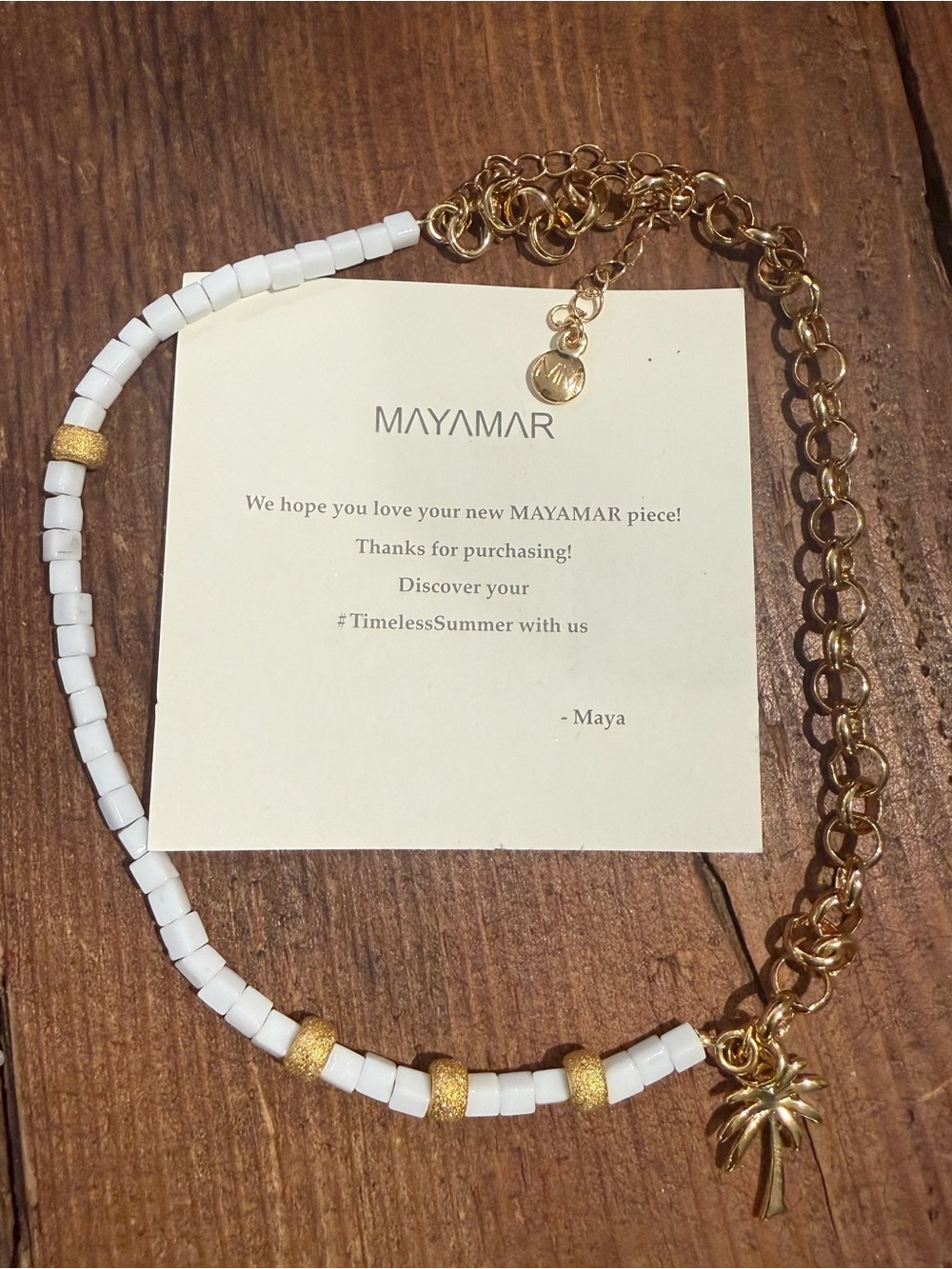 Mayamar New White and Gold Palm Charm Necklace